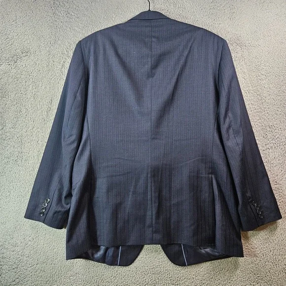 Charles Tyrwhitt 44R Slim‎ Fit Wool Suit Blazer Men Super 100's Navy Pinstriped